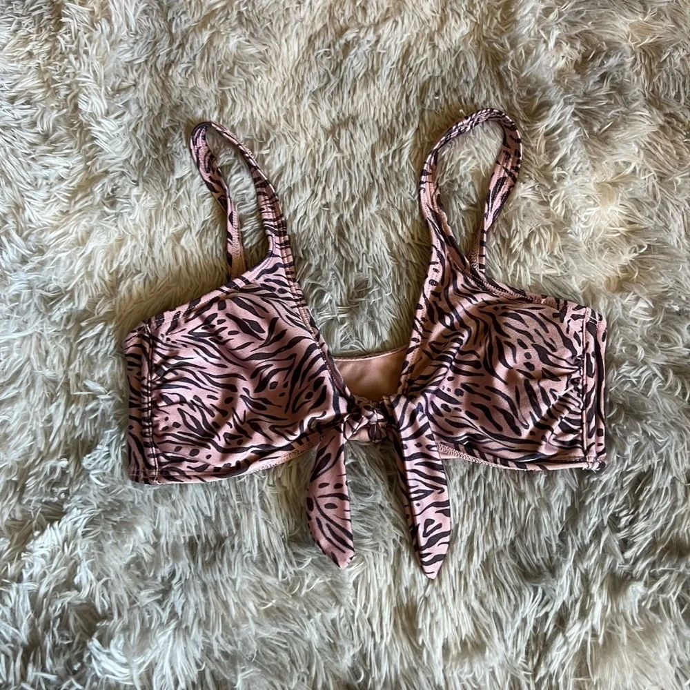 Xhiliration pink and black striped animal print bikini top